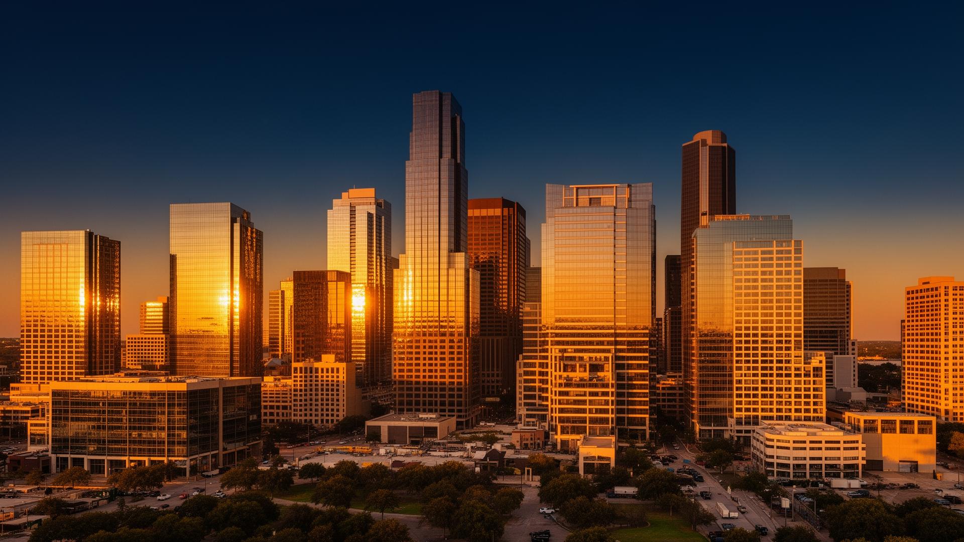Dallas-Fort Worth skyline at golden hour
